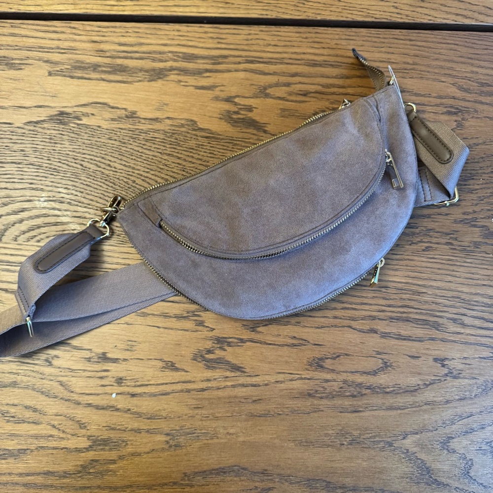 Sondra Roberts Squared Tan Mocha Suede Crossbody Bag